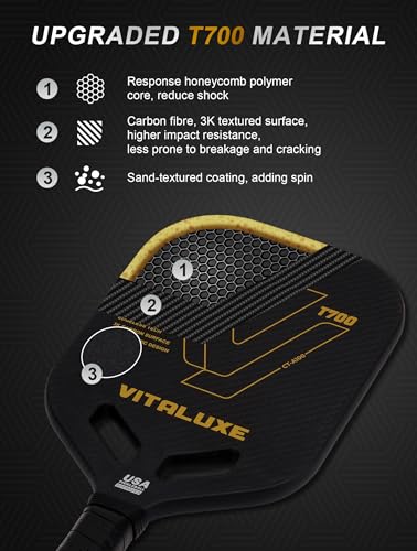 T700 Raw Carbon Fiber Pickleball Paddle, Edgeless 3K Textured Carbon Friction Surface, Thermoformed Raquette Pickleball with Aerodynamic Design used for tournament, Power & Control & Spin Max - color: Gold 2