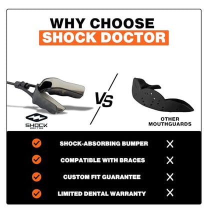 Shock Doctor Mouth Guard, Custom Fit Football Mouth Guard, Moldable Mouth Guard Boxing, Lacrosse, Hockey, MMA, Football & More, Mouthpiece, Mouthguard Sports, Adult & Youth - size: Adult - STRAPPED