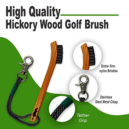 Platypus Golf Co. Hickory Wood Golf Club Brush & Non-Slip Groove Cleaner with Stiff Nylon Bristles, Paracord Rope & Stainless Steel Metal Clip, for Cleaning Grooves on Clubs, Fits Any Golfer's Bag
