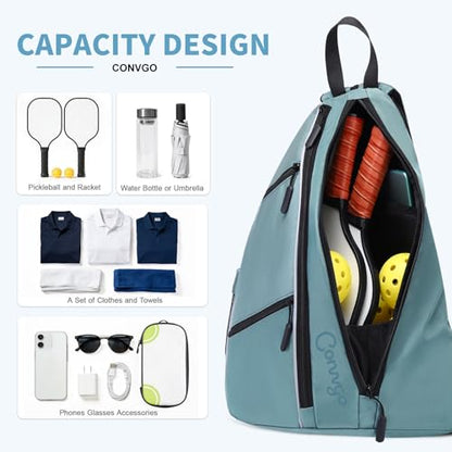 Pickleball Bag for Women and Men, Adjustable Pickle Ball Backpack, 2 in 1 Sports Sling Bag for Pickleball Paddles - color: Blue Grey