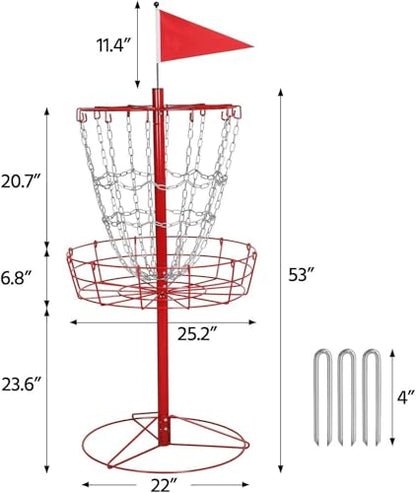 Yaheetech Disc Golf Basket Portable Disc Golf Practice Set 12/24 Chain w/Basket Target and Double Steel Chains for Outdoor - color: Red