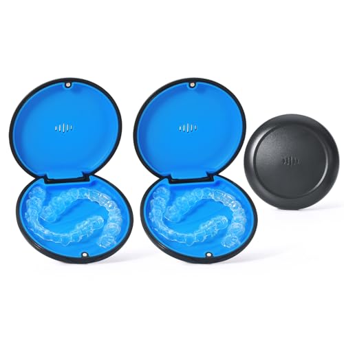 2 Pack Retainer Case Ultra-slim Aligner Case with Vent Holes Removable Inner Tray Silicone for Easy Cleaning (2Pack Black Blue) - color: 2Pack Black Blue