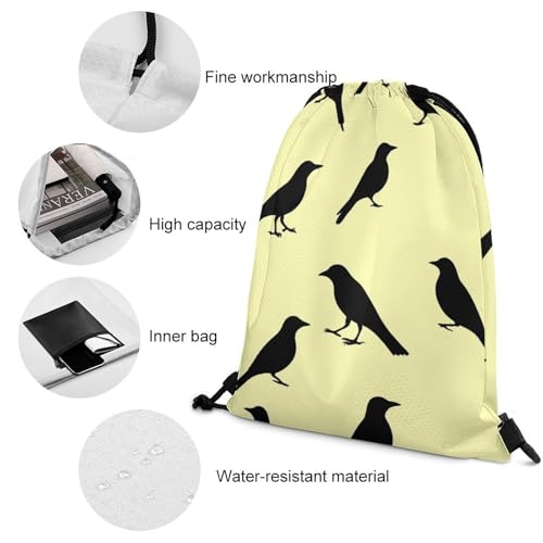 Waterproof Drawstring Bag Gym Sack Sports Backpack for Hiking Swimming Beach Yoga Gear Lightweight Unisex, Black Crow Raven Bird Bags - color: Picture (502)
