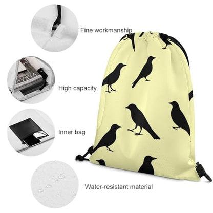 Waterproof Drawstring Bag Gym Sack Sports Backpack for Hiking Swimming Beach Yoga Gear Lightweight Unisex, Black Crow Raven Bird Bags - color: Picture (502)