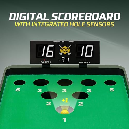 Izzo Golf Putter Clash Electronic Putting Game – Digital Scoreboard & 4 Game Modes, Indoor Outdoor Golf Game for Adults, 11 ft Putting Green Mat, Golf Gifts for Men, Putter & Balls Included