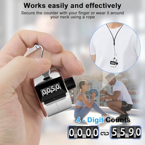 Decymis 2 Pack Clicker Counter, Metal Hand Tally Counter Clicker, 4 Digit Mechanical Palm Click Counter for Counting Numbers, Coaching, Sports Events Count