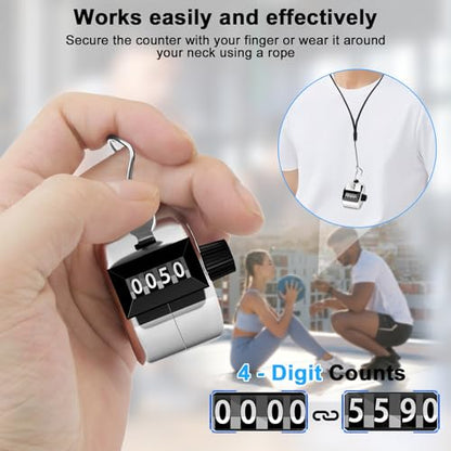 Decymis 2 Pack Clicker Counter, Metal Hand Tally Counter Clicker, 4 Digit Mechanical Palm Click Counter for Counting Numbers, Coaching, Sports Events Count