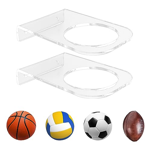 Basketball Holder Wall Mount, Acrylic Football Display Rack, Clear Ball Storage Hanger Wall Mount, for Football, Basketball, Volleyball, Rugby and Soccer - color: 2 Pack Transparent