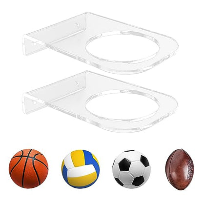 Basketball Holder Wall Mount, Acrylic Football Display Rack, Clear Ball Storage Hanger Wall Mount, for Football, Basketball, Volleyball, Rugby and Soccer - color: 2 Pack Transparent