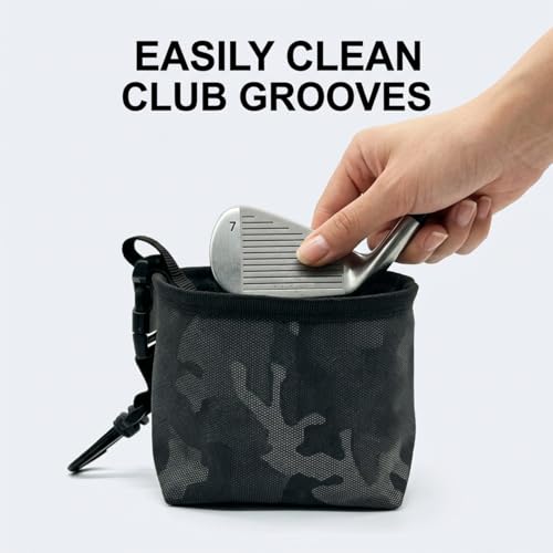 Golf Club & Ball Cleaner Bag, Portable Golf Club Cleaning Pouch with Waterproof Liner & Clip, Reusable Golf Cleaning Accessory for Golf Bags