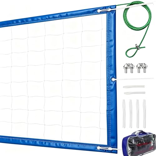 Professional Volleyball Net Outdoor Heavy Duty, All Weather Enhanced, 32x3FT Regulation Official Size, 46FT Aircraft Steel Cable, Portable Replacement Net for Backyard Beach Pool Indoor - color: Blue