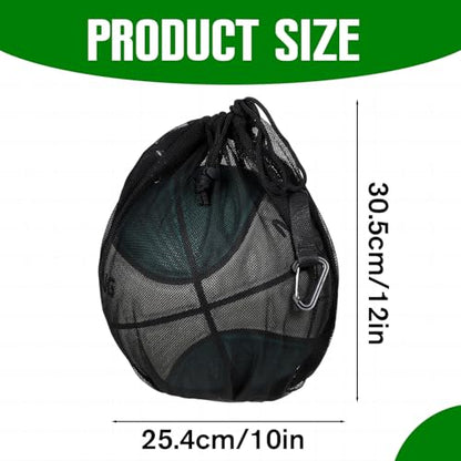 Thinp Single Mesh Ball Bag with Zipper Pocket, Ball Storage Bag Mesh Storage Bags with Double Hook Portable Drawstring Sling Back Bags for Soccer Basketball Football Volleyball Rugby