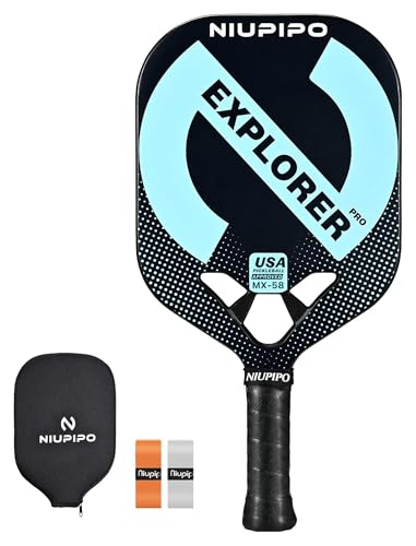 niupipo Pickleball Paddles Set of 2/4/1, USAPA Approved Carbon Fiber & Fiberglass Hybrid, Easy Power, Polypropylene Honeycomb Core, Cushioned 4.72" Grip, Bag/Cover, Pickleball Paddle Set for Men Women - color: Sky Blue & Black