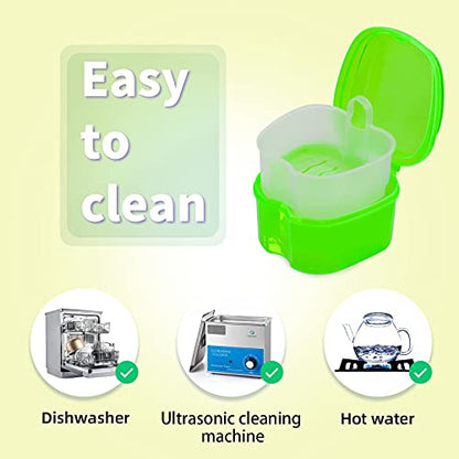 Colorful Plastic Dental Orthodontic Retainer Container Cleaning Case,Denture Bath Box Case Cup Holder Travel, Mouthguard Storage Soaking Case - color: Transparent Green