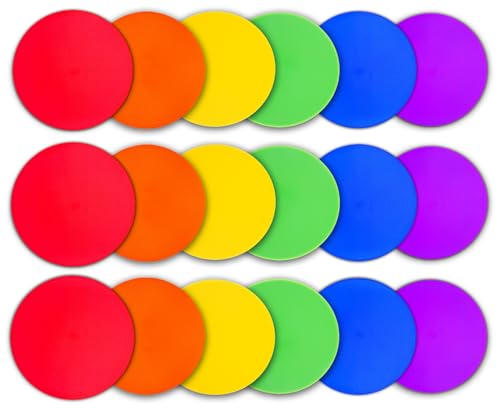 12/24Pcs Poly Spot Markers 9 inch Non-Slip Rubber Agility Training Markers Floor Dots Flat Field Cones for Football Basketball Soccer School Exercise Drills Gym Dance Practice 6 Colors - style: 9 inch 18 Pcs (PVC)