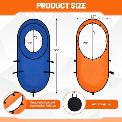 Arrowbash 2pcs Large Pop up Tennis Targets Detachable Training Rings 600d Oxford Cloth Tennis Serve Training Aid with Carry Bag, Blue/Orange