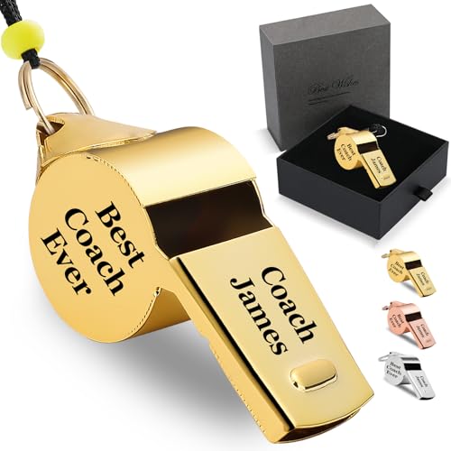 Personalized Whistle for Coach, Silver Whistle Personalized with Lanyard, Appreciation Gift for Referee, Coach, Teacher - color: Gold