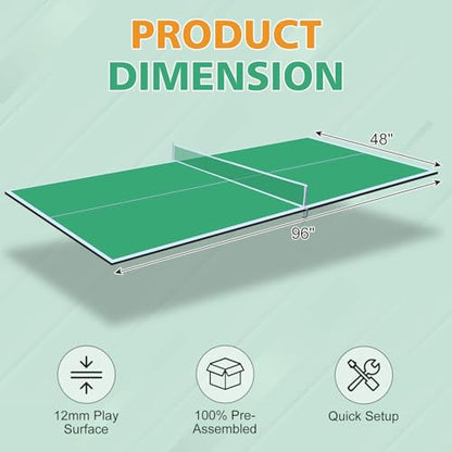 7/8/9ft Mid-Size Ping Pong Conversion Top with Net Set for Billiard and Pool Tables - Regulation Top Converts Billiards into Ping Pong Table Blue/Green/Black - color: Green, size: 8 FT