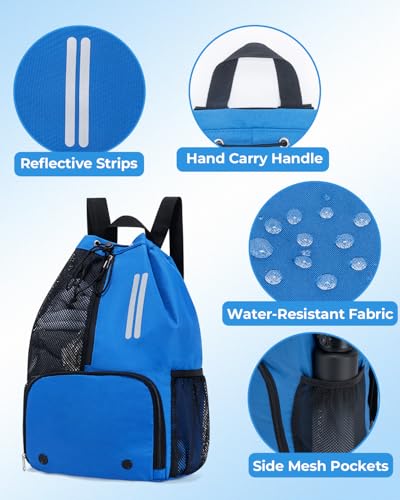 Swim Bag Mesh Drawstring Backpack with Shoe Compartment & Wet Pocket Waterproof Beach Backpack Pool Bag for Swimming, Gym, Travel and Workout Gear (Blue) - color: Blue