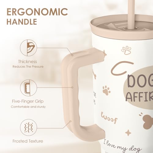 SANDJEST Dog Mom 40oz Tumbler With Handle and Straw, Dog Mom Affirmation Insulated Stainless Steel Travel Coffee Mug for Women Girls Pet Lovers, Gift Idea for Birthday Christmas Mothers Day - color: Dog Mom