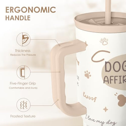 SANDJEST Dog Mom 40oz Tumbler With Handle and Straw, Dog Mom Affirmation Insulated Stainless Steel Travel Coffee Mug for Women Girls Pet Lovers, Gift Idea for Birthday Christmas Mothers Day - color: Dog Mom