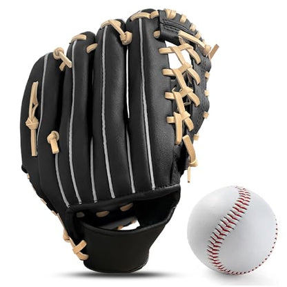 Baseball Glove,Baseball Softball Mitt with Ball for Kids Youth Adults Training and Beginner,Right Hand Throw,Left Hand Glove - color: Black Brown, size: 12.5"