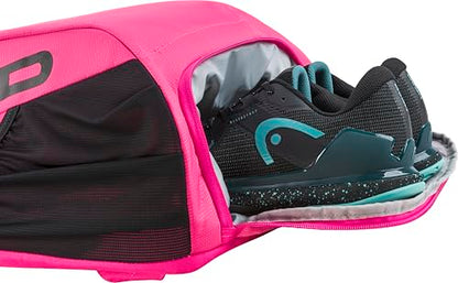 HEAD Tour Tennis Backpack 25L - Holds 2 Racquets, Shoe Compartment, Phone Pocket, Water Bottle & Ball Can Pockets - color: Pink