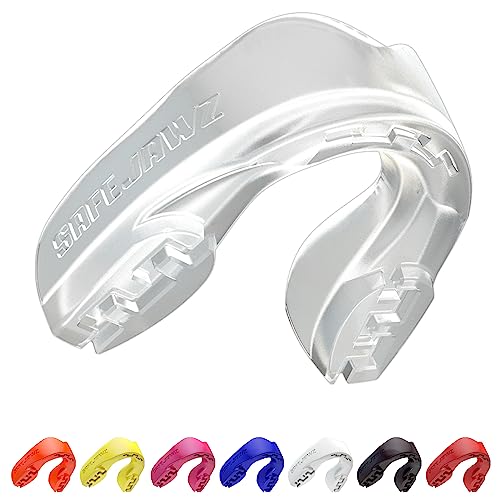 SAFEJAWZ Mouth Guard, Slim Fit Mouthguard for Adults & Youth with Case, Easy Fit Remoldable Mouthpiece for Football, Boxing, Lacrosse, MMA, Basketball & All Contact Sports - color: Clear, size: Junior (up to 11 Year)