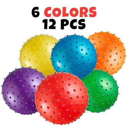 Bedwina Mini Knobby Balls - Bulk 5 Inch Sensory Balls and Spiky Massage Stress Balls with Pump, Fun Bouncy Ball Party Favors