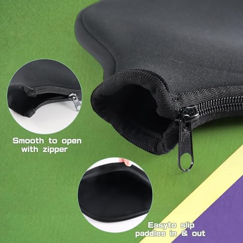 2 PCS Pickleball Paddle Covers, Durable Neoprene Universal 8.26 x 11.8Inch Zippered Racket Sleeve Storage Bag, Fits USAPA Standard Pickleball Racquets - color: Black