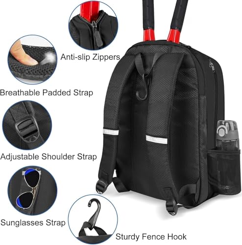 Ytonet Tennis Bag Tennis Backpack for Women Men 2 Rackets with Insulated Pocket Ventilated Shoe Compartment - color: Black