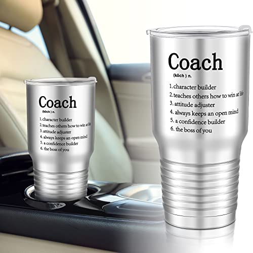 Newtay 2 Pieces 2026 Graduation Softball Coach Gifts Tennis Tumblers Stainless Steel Travel Mug with Lid and Whistles for Men Soccer Baseball Graduation Gift(Coach,Silver)