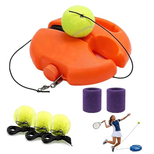 Solo Tennis Trainer Rebound Ball with String and Fillable Base, Portable Tennis Training Kit for Self Practice, Improve Swing and Footwork, for Beginners and Adults - color: Orange, size: With 3 Balls