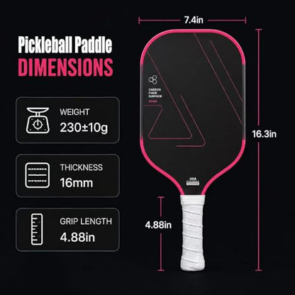 Carbon Fiber Pickleball Paddles, Lightweight Pickleball Paddle Set with Comfortable Grip, Includes Balls & Carry Bag, Pickleball Rackets for Beginners & Intermediate Players - color: Gradient red