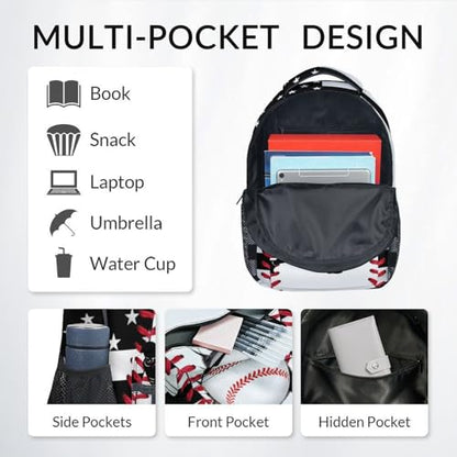 Mercuryelf Kids Backpack – Baseball School Bookbag for Boys and Teens, American Flag School Backpack for Preschool Kindergarten Elementary Students, 17 Inch - color: Black