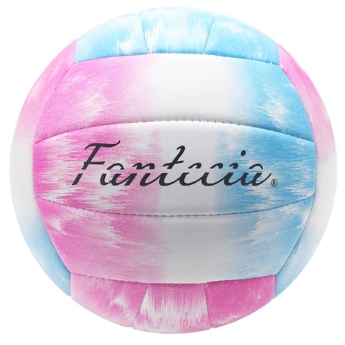 Beach Volleyball Official Size 5 with Pump, Soft Leather Volleyball for Outdoor Indoor Game, Gift for Unisex Adult - color: Pink