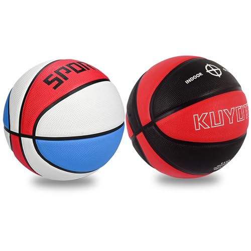 KUYOTQ Kids Toddler Youth Adult Size 3/4/5/6/7 Basketball 22/25.5/27.5/28.5/29.5" Thickened Rubber or Faux Leather Indoor Outdoor Basketball for Boys Girls Womens Mens Basket Ball Gifts - color: 2PCS Red,White,Blue+Black,Red, size: 4 Kids & Youth - 25.5"
