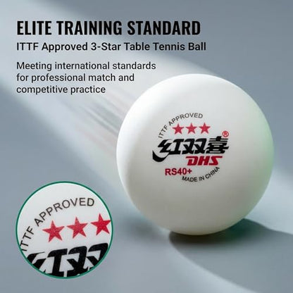 DHS Sports RS40 3 Star Table Tennis Ball - PCR Recycled Material, Elite Training Ball, ITTF Approved, Seamed 40mm+ Ball, 10 Balls Pack