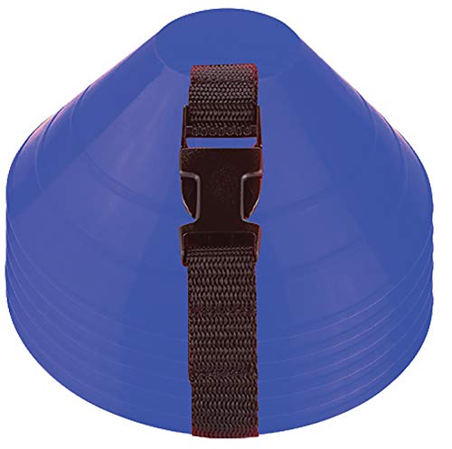 Large Disc Cones – Set of 6 Agility Cones for Sports Training – Compact Soccer Cones with Carry Strap for Drills & Practice - color: Royal