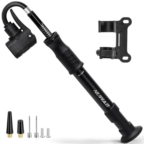 NUWAB Mini Bike Pump, 10 Inch Portable Hand Bicycle Pump, 100PSI, Support Shrader and Presta, Fast Air Out Ball Pump, Work with All Bikes and Balls, Swimming Ring, Come with Ball Needles, Nozzles