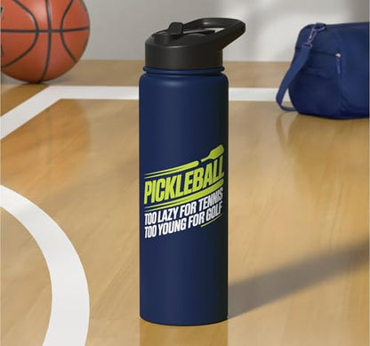 Pickleball Player Too Lazy For Tennis Too Young For Golf Stainless Steel Insulated Water Bottle - color: Navy Blue