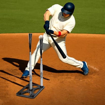 PLAYAPUT 5 Position Batting Tee,Hitting Tee Height Adjustable 24-46 Inch Baseball Tee with 2 Rubber Top,Aluminum Pole,Metal Base Softball Tee for All Players Practice Inside, Middle,Outside