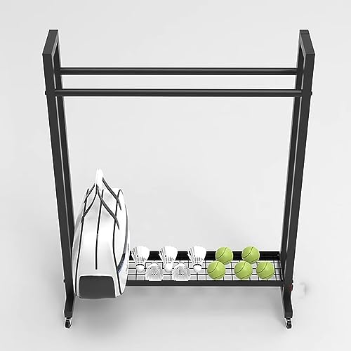 School/Gym/Training Ground Badminton/Tennis Racket Storage Organzier Holder Rack Freestanding, Rolling Mobile Sports Equipment Cart, Large Capacity
