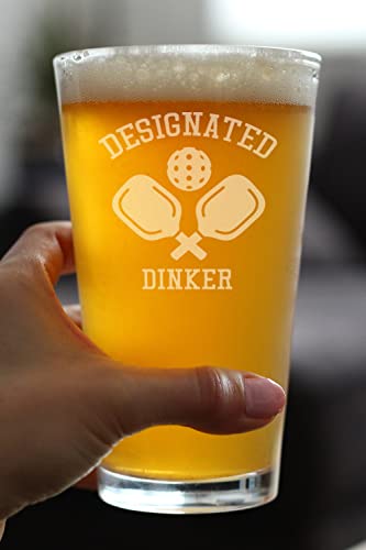 Bevvee Designated Dinker - Pint Glass for Beer - Funny Pickleball Themed Decor and Gifts - 16 oz Glasses - style: Set of 1