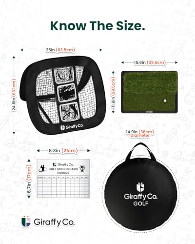 Golf Chipping Net Set with Mat & Practice Balls - Pop-Up 3-Target Chipping Net, Scoring Board, Tee & Carry Bag - Indoor/Outdoor Backyard Short Game Training Aid