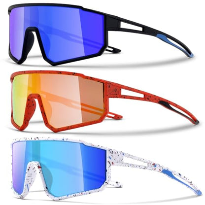 3PACK Kids Sunglasses for 6-14 Boys Girls, Youth Baseball and Cycling UV400 Protection Goggles - color: 3pcs-black Blue+red Yellow+white Blue-k04