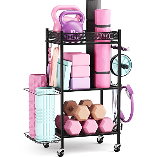 Yoga Mat Storage Rack, Home Gym Storage Rack, VOPEAK Workout Storage for Yoga Mat, Foam Roller, Gym Organizer Gym Equipment Storage for Home Exercise and Fitness Gear