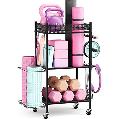 Yoga Mat Storage Rack, Home Gym Storage Rack, VOPEAK Workout Storage for Yoga Mat, Foam Roller, Gym Organizer Gym Equipment Storage for Home Exercise and Fitness Gear