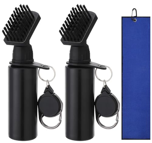 2 Pack Pro Golf Club Cleaner Brush with Microfiber Golf Towel, 7.5 Inch Golf Club Brush with Squeeze Bottle for 4 Ounces of Water Men's Golf Accessory Golf Cleaning Brush Best Gift for Men