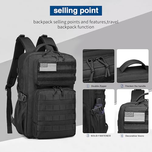 Wotony Military Tactical Backpack for Men Waterproof Daypack 3 Day Assault Pack Molle Bag with Water Bottle Holder - color: Black, size: 25L